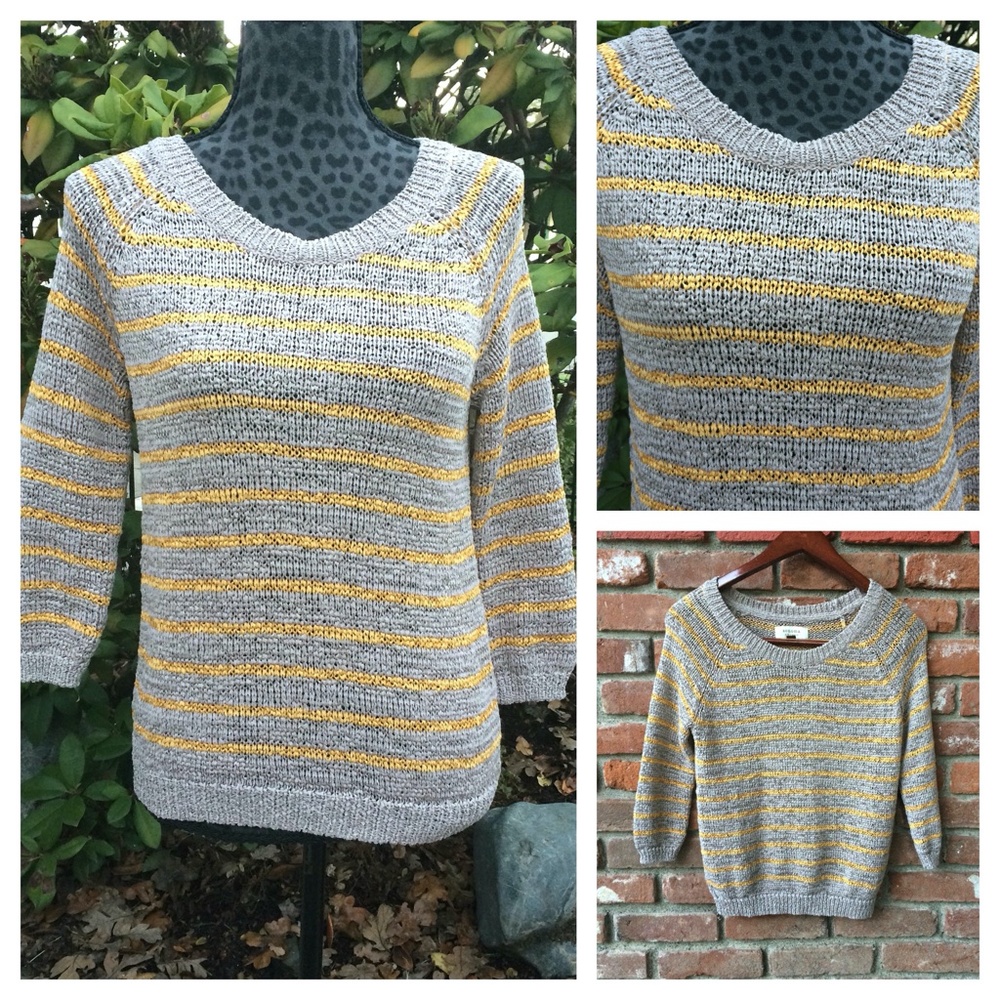 Sonoma Gray and Yellow Striped Knit Sweater - Size Medium